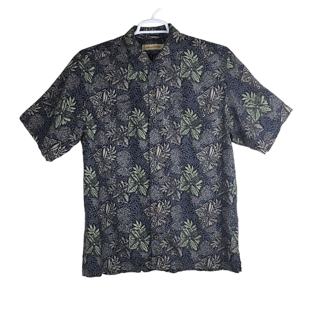 Tommy Bahama Mens 100% Silk Hawaiian Short Sleeve Button Up Shirt size Medium